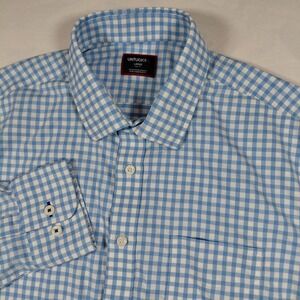 UNTUCKit Mens‎ Large Tall Fit Blue White Gingham Button Down Shirt Nylon Spandex